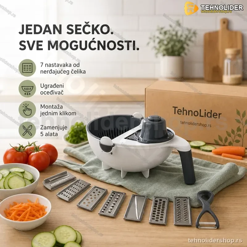 Multifunkcionalni Sečko 9u1 – Set sa 7 Nastavaka i Oceđivačem Multifunkcionalni Sečko 9u1 – Set sa 7 Nastavaka i Oceđivačem