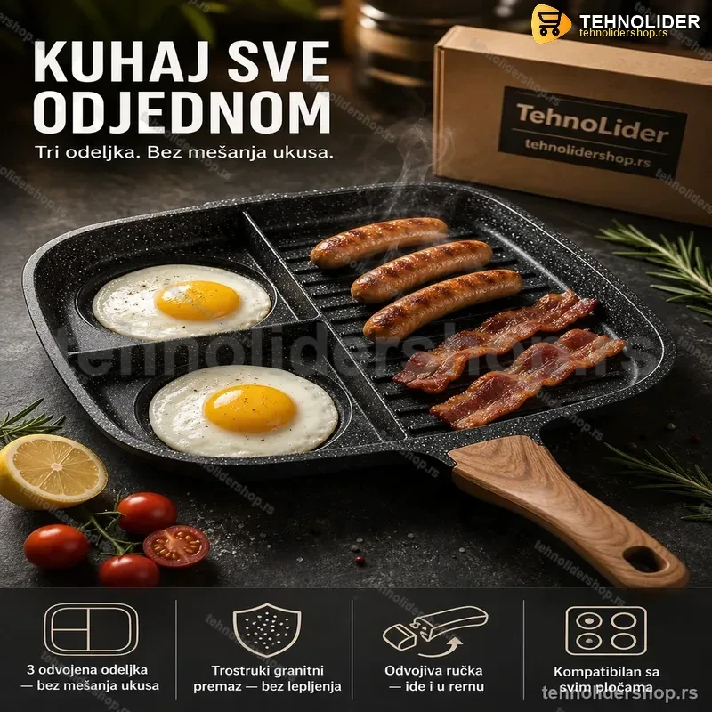 Multifunkcionalni Tiganj 3u1 — Liveni Aluminijum sa Granitnim Premazom Multifunkcionalni Tiganj 3u1 — Liveni Aluminijum sa Granitnim Premazom