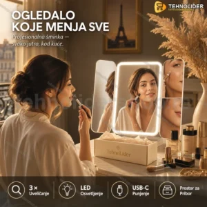 MiraBeauty Ogledalo sa LED Svetlom za Šminkanje — USB-C, 3× Uveličanje