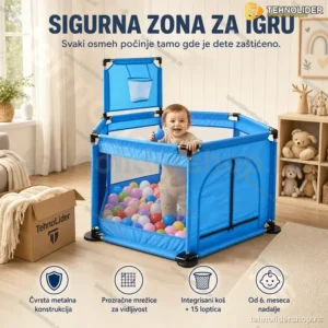 Ogradica za Bebe 2 u 1 sa Košem i 15 Loptica – Sigurna Zona za Igru