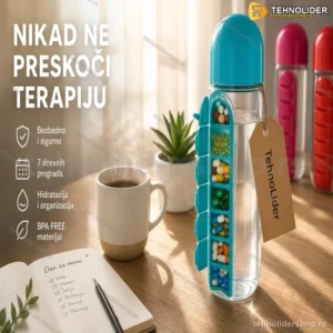 2u1 Flašica za Vodu sa Dnevnim Organizatorom za Lekove