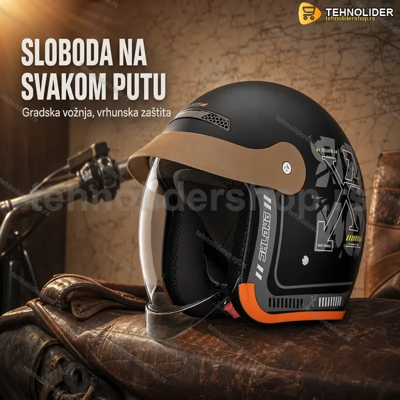 Otvorena moto kaciga sa vizirom — jet model Otvorena moto kaciga sa vizirom — jet model