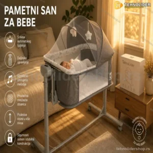 Pametni Next To Me Krevetić za Bebe sa Automatskim Ljuljanjem, Bluetooth Muzikom i Sleep Sensing Sistemom