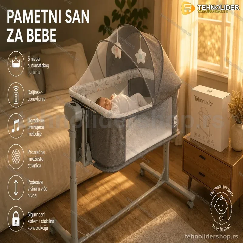 Pametni Next To Me Krevetić za Bebe sa Automatskim Ljuljanjem, Bluetooth Muzikom i Sleep Sensing Sistemom Pametni Next To Me Krevetić za Bebe sa Automatskim Ljuljanjem, Bluetooth Muzikom i Sleep Sensing Sistemom