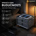 Pametni Noćni Stočić sa Otključavanjem na Otisak Prsta, Bežičnim Punjenjem, Bluetooth Zvučnikom i LED Osvetljenjem – Dark Grey