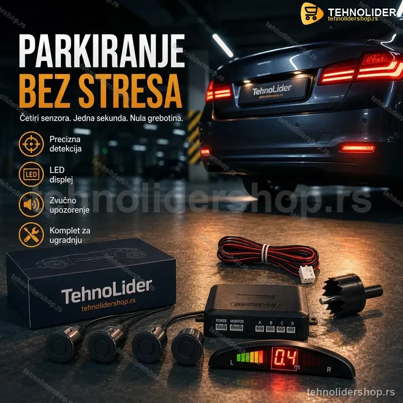 Parking Senzori za Auto – Set od 4 Senzora u Crnoj Boji sa LED Displejom Parking Senzori za Auto – Set od 4 Senzora u Crnoj Boji sa LED Displejom