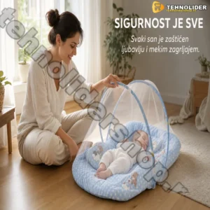 Plava bebi prostirka sa mrežom protiv komaraca