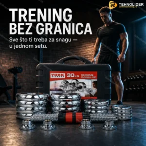 Podesive bučice 30kg sa šipkom za spajanje — komplet za kućni trening