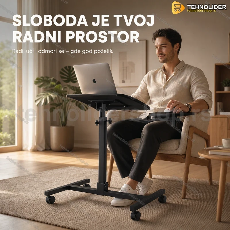 pokretni-sto-za-laptop-hs-302-2-tehnolidershop Pokretni Sto za Laptop HS-302 – Podesiva Visina i Nagib sa Točkićima
