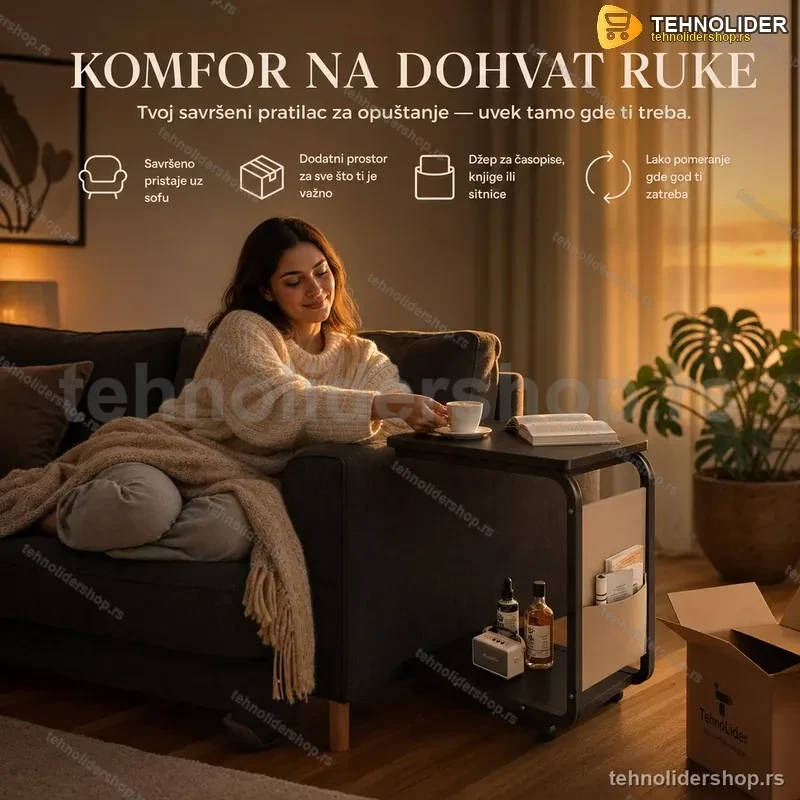 Pomoćni Stočić C Oblika sa Točkićima — Multifunkcionalni Stol za Sofu i Krevet Pomoćni Stočić C Oblika sa Točkićima — Multifunkcionalni Stol za Sofu i Krevet
