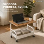Pomoćni stočić na točkićima sa dva nivoa — beli okvir