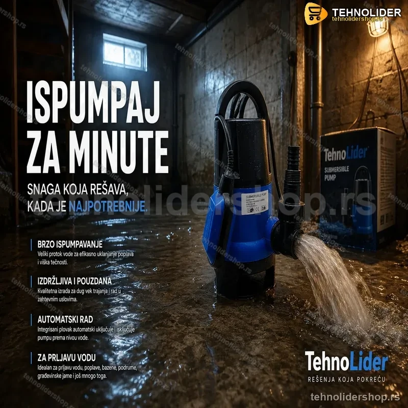 Potapajuća Pumpa za Vodu 1.5 KS – Brzo Ispumpavanje do 8000 L/h Potapajuća Pumpa za Vodu 1.5 KS – Brzo Ispumpavanje do 8000 L/h