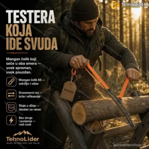 Prenosna Testera za Preživljavanje – Mangan Čelik, Dvosmerni Rez