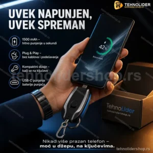 Privezak Punjač za Telefon – Mini Prenosna Baterija Android (1500 mAh)