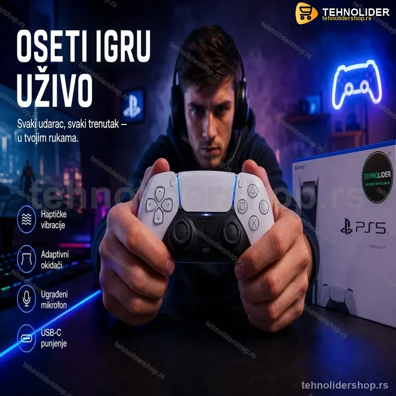 PS5 Kontroler DualSense Beli – Originalni Sony PlayStation 5 Džojstik PS5 Kontroler DualSense Beli – Originalni Sony PlayStation 5 Džojstik