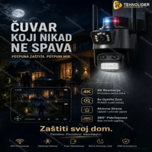Ip kamera PTZ kamera sa 3 sociva i sirenom 4k 8x zoom