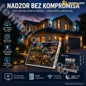 Bežični PTZ Video Nadzor – 4 Kamere 3MP i Monitor 10,1"