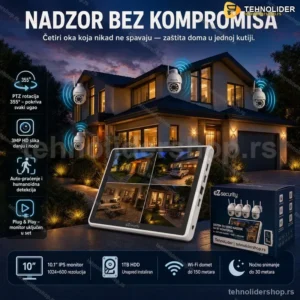 Bežični PTZ Video Nadzor – 4 Kamere 3MP i Monitor 10,1"