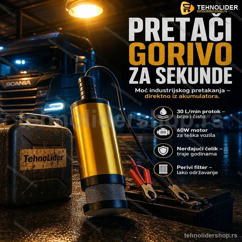 Pumpa za Pretakanje Goriva 24V – 60W Motor, Protok 30 L/min Pumpa za Pretakanje Goriva 24V – 60W Motor, Protok 30 L/min