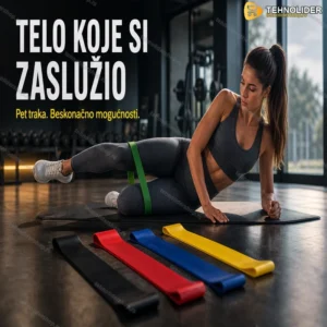 Rastegljive trake za vežbanje — set od 5 traka različitih otpora sa torbom