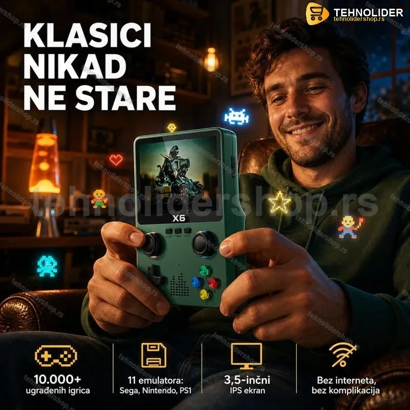 Retro džepna konzola X6 sa 10.000+ igrica i 11 emulatora — 3.5 inča ekran Retro džepna konzola X6 sa 10.000+ igrica i 11 emulatora — 3.5 inča ekran