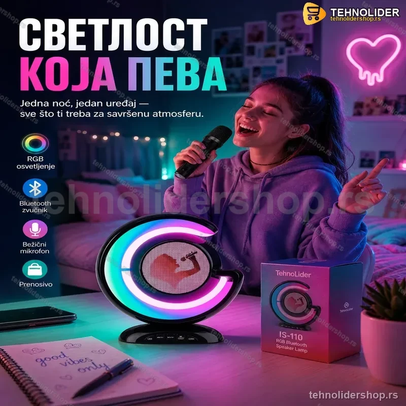 Pametna RGB Lampa sa Bluetooth Zvučnikom, Mikrofonom i Punjačem – IS-110 Pametna RGB Lampa sa Bluetooth Zvučnikom, Mikrofonom i Punjačem – IS-110
