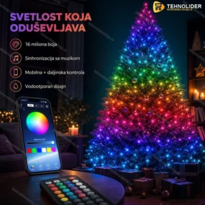 Rgb lampice za jelku 10m sa mobilnom kontrolom + daljinski