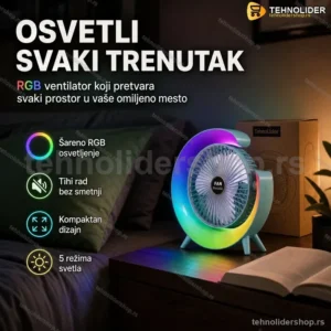 RGB Stoni Ventilator sa Šarenim Osvetljenjem za Dom i Kancelariju