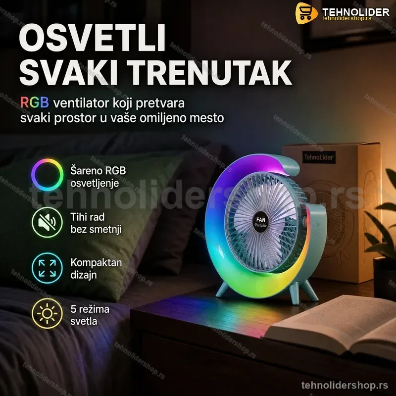 RGB Stoni Ventilator sa Šarenim Osvetljenjem za Dom i Kancelariju RGB Stoni Ventilator sa Šarenim Osvetljenjem za Dom i Kancelariju