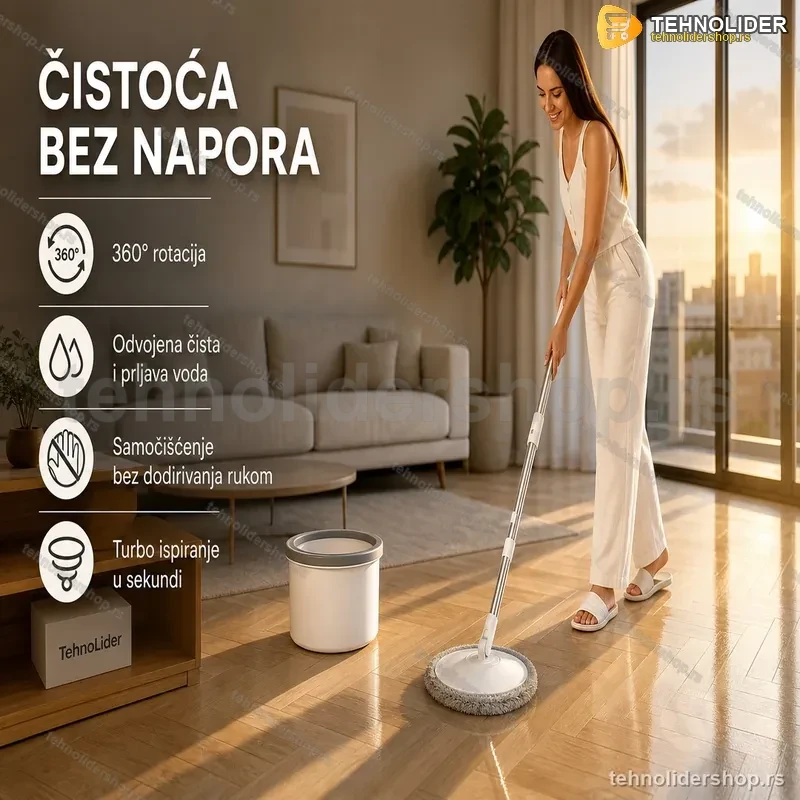 Rotirajući mop sa kofom koji se sam čisti – čistoća bez napora Rotirajući mop sa kofom koji se sam čisti – čistoća bez napora