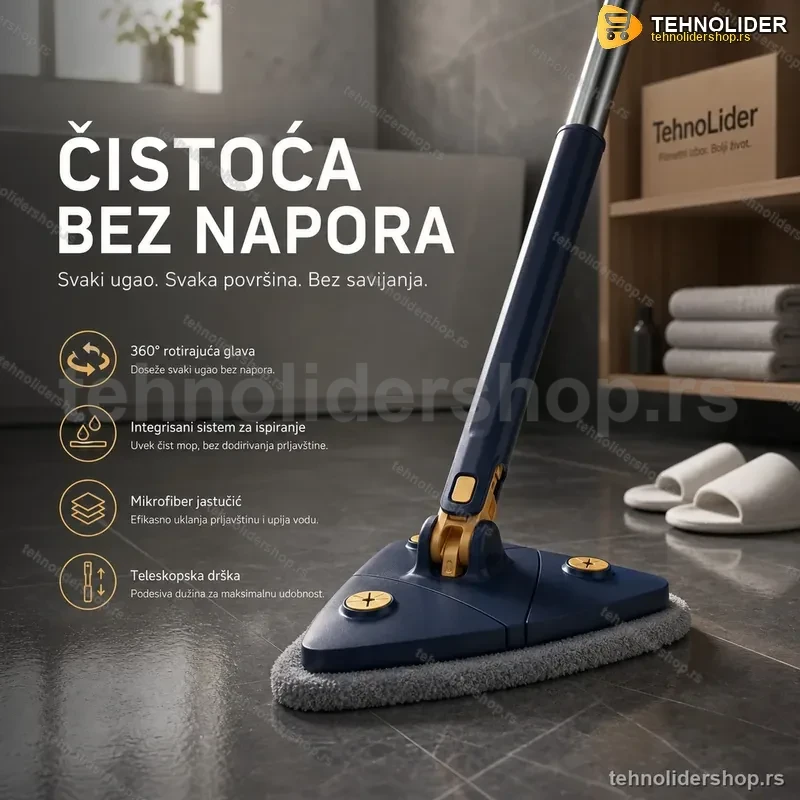 Rotirajući Mop Brisko 360° – Teleskopski Džoger sa Mikrofiber Krpom Rotirajući Mop Brisko 360° – Teleskopski Džoger sa Mikrofiber Krpom