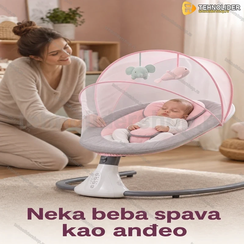 roza-elektricna-njihalica-za-bebe-sa-bluetoothom-tehnolidershop Roza električna njihalica za bebe sa Bluetoothom