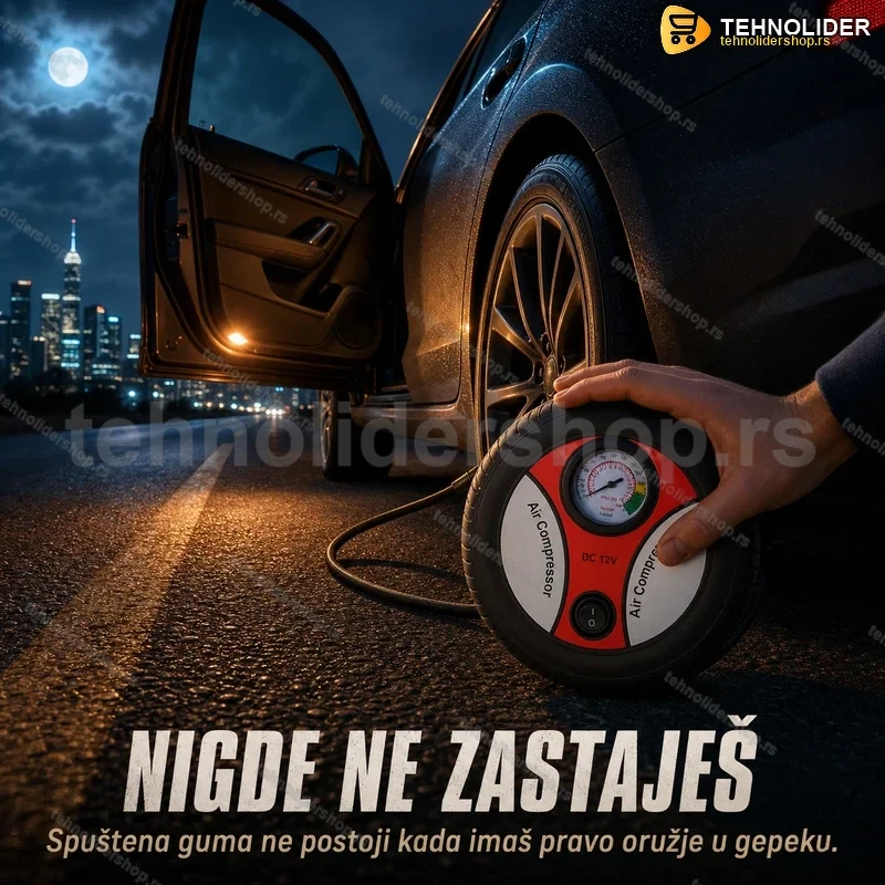 rucni-kompresor-za-auto-12v-tehnolidershop Ručni kompresor za auto 12V - Kompaktni pumpa za gume sa manometrom i setom nastavaka