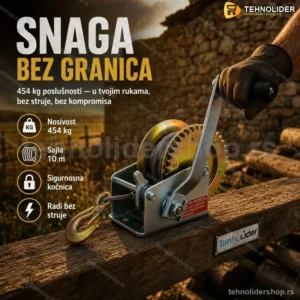 Ručno Vitlo sa Sajlom – Čekrk 454 kg za Vuču i Dizanje Tereta
