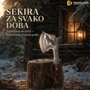 Sekira za kampovanje sa drvenom drškom i full tang sečivom