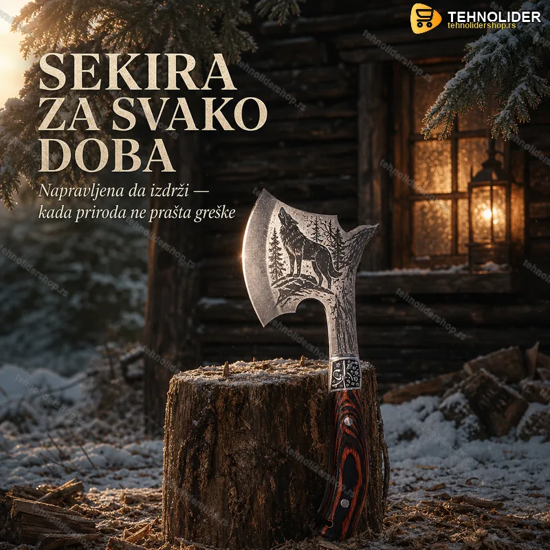 Sekira za kampovanje sa drvenom drškom i full tang sečivom Sekira za kampovanje sa drvenom drškom i full tang sečivom