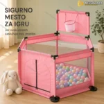 Šestougaona Ogradica za Decu sa Košem i Lopticama – Roza