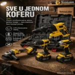 4u1 Set Akumulatorskog Alata — Bušilica, Brusilica, Šrafilica i Hilti u Koferu