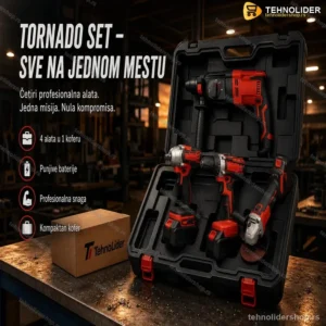 4u1 Tornado Set Alata u Koferu – Aku Bušilica, Brusilica, Odvijač i Šrafilica