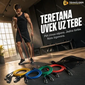 Set guma za vežbanje sa ručkama i torbom — 5 nivoa otpora (10–30 kg)