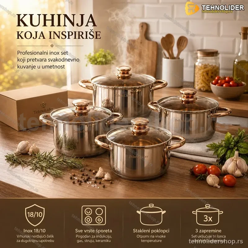Set Lonaca Inox 18/10 – 6-Delni Premium Komplet sa Staklenim Poklopcima Set Lonaca Inox 18/10 – 6-Delni Premium Komplet sa Staklenim Poklopcima