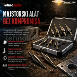 Set Stepenastih Burgija od Titanijuma – 5 komada sa Aluminijumskom Futrolom