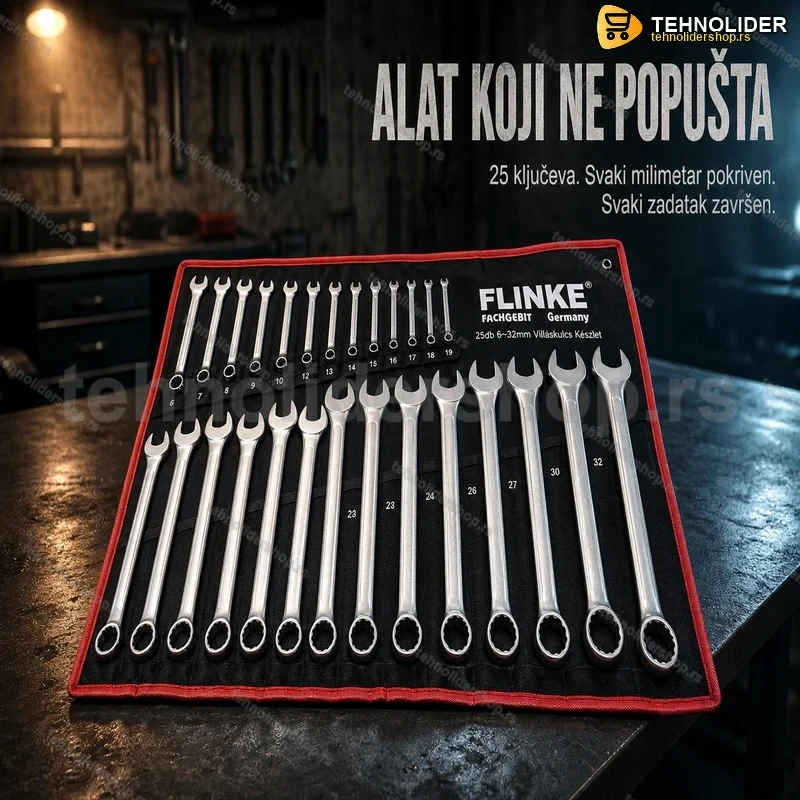 set-viljuskastu-okastih-kljuceva-flinke-25db-tehnolidershop Set Viljuškasto-Okastih Ključeva FLINKE – 25 Komada, 6-32mm, CrV Čelik