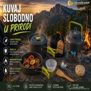 Aluminijumski Set za Kuvanje u Prirodi – 10 Delova sa Torbom