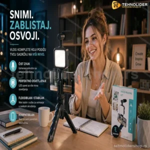 Set za Snimanje Videa sa Kardioidnim Mikrofonom, LED Svetlom i Stativom