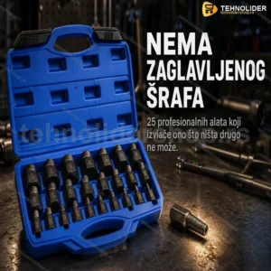 Set za Vađenje Šrafova 25 Komada – Hrom-Molibden Čelik, Levoruki Spiralni Dizajn