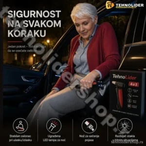 Sigurnosna Ručka za Auto 4u1 – Oslonac, LED Lampa i Alat za Hitne Situacije