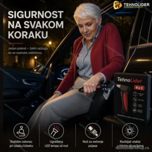 Sigurnosna Ručka za Auto 4u1 – Oslonac, LED Lampa i Alat za Hitne Situacije