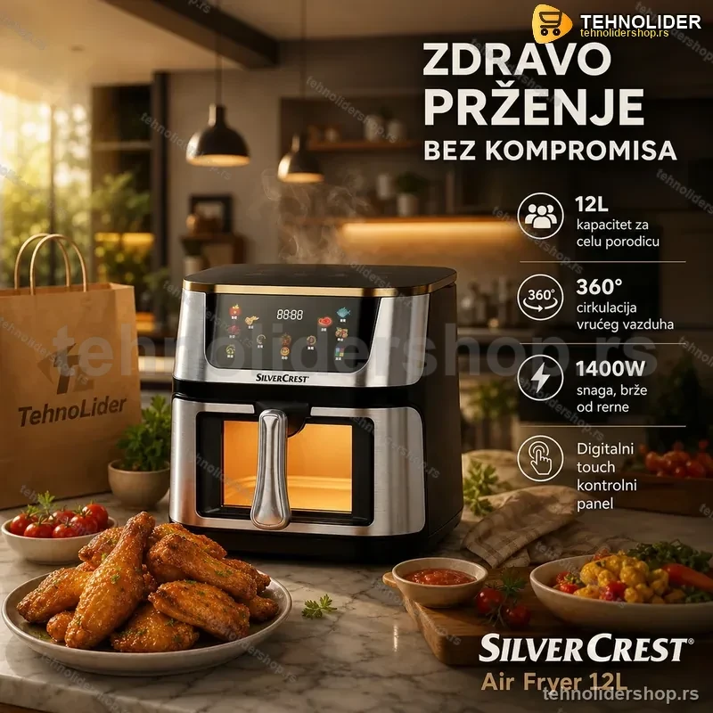SilverCrest Air Fryer 12L – Porodična Friteza na Vrući Vazduh 1400W SilverCrest Air Fryer 12L – Porodična Friteza na Vrući Vazduh 1400W