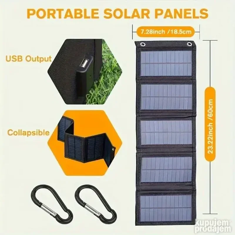 Sklopivi solarni panel punjač 35W — prenosivi USB solarni USB punjač - prednja strana